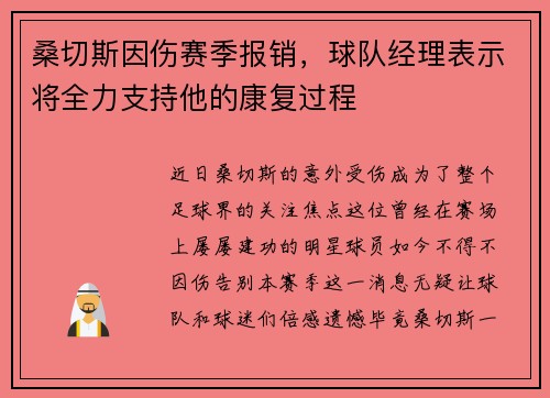 桑切斯因伤赛季报销，球队经理表示将全力支持他的康复过程
